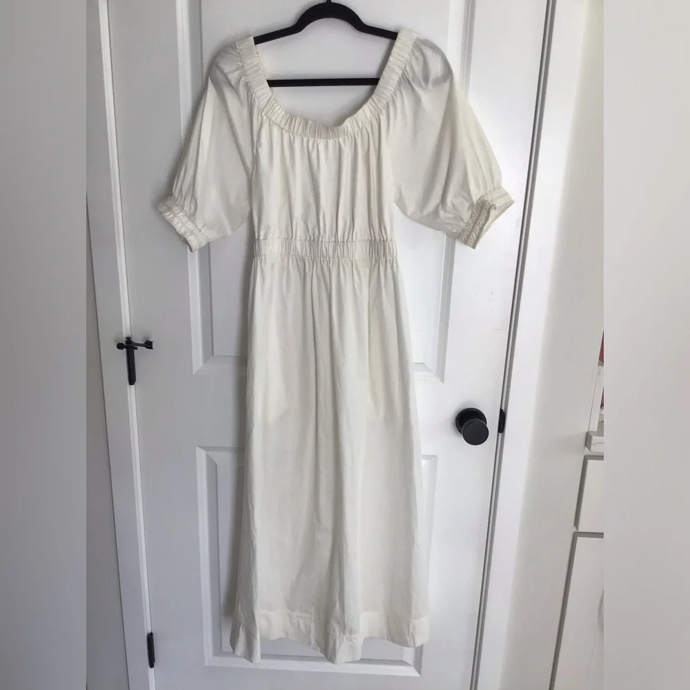 Free People Dress Small White Back Strap A Line Half Sleeve Elastic Midi NWT